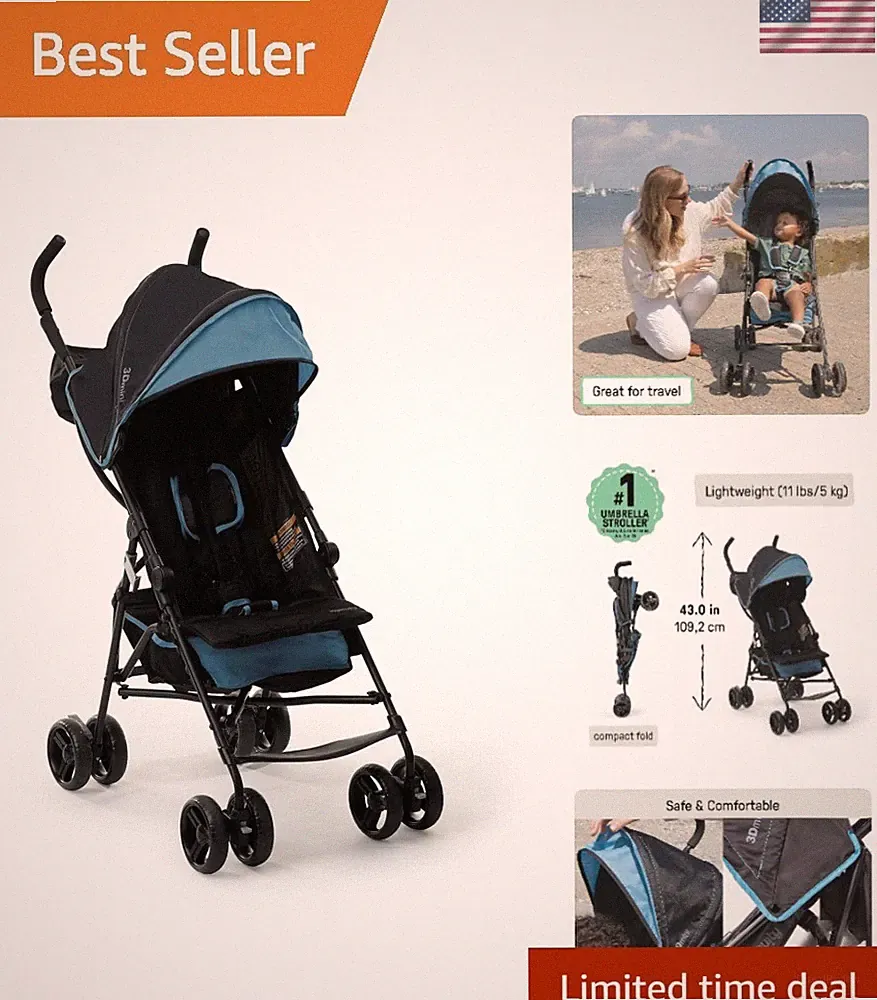 Elegant 3D Mini Umbrella Stroller – Child Comfort with Multi-Recline & Sunshade