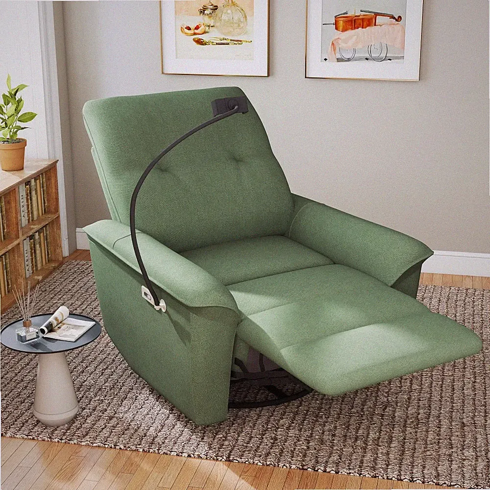 Green Velvet Swivel Recliner Chair with Rotation & USB Phone Holder