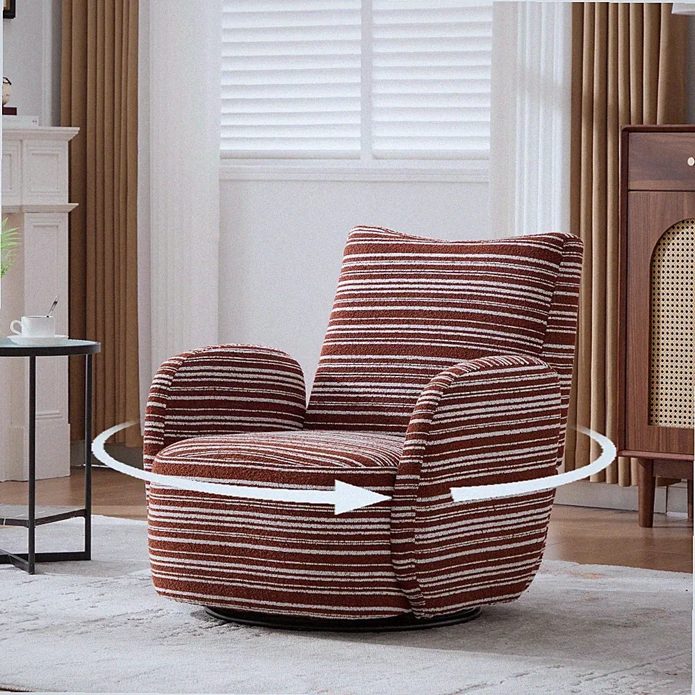 Recliner Chair Fabric Stripes 360° Swivel Metal Frame Design