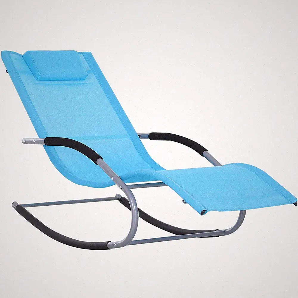 Steel Rocker Lounge Chair w/ Detachable Pillow, UV-Resistant, Light Blue